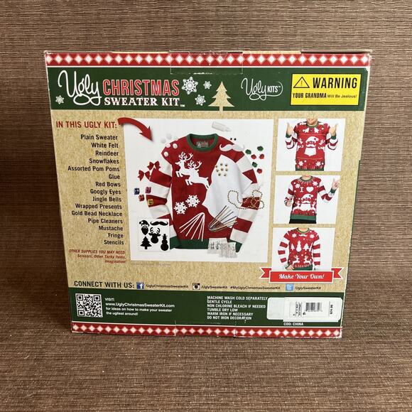 Ugly Christmas Sweater Kit – Red Holiday Jumper Size M, Special Edition w/ Decor - Picture 3 of 7